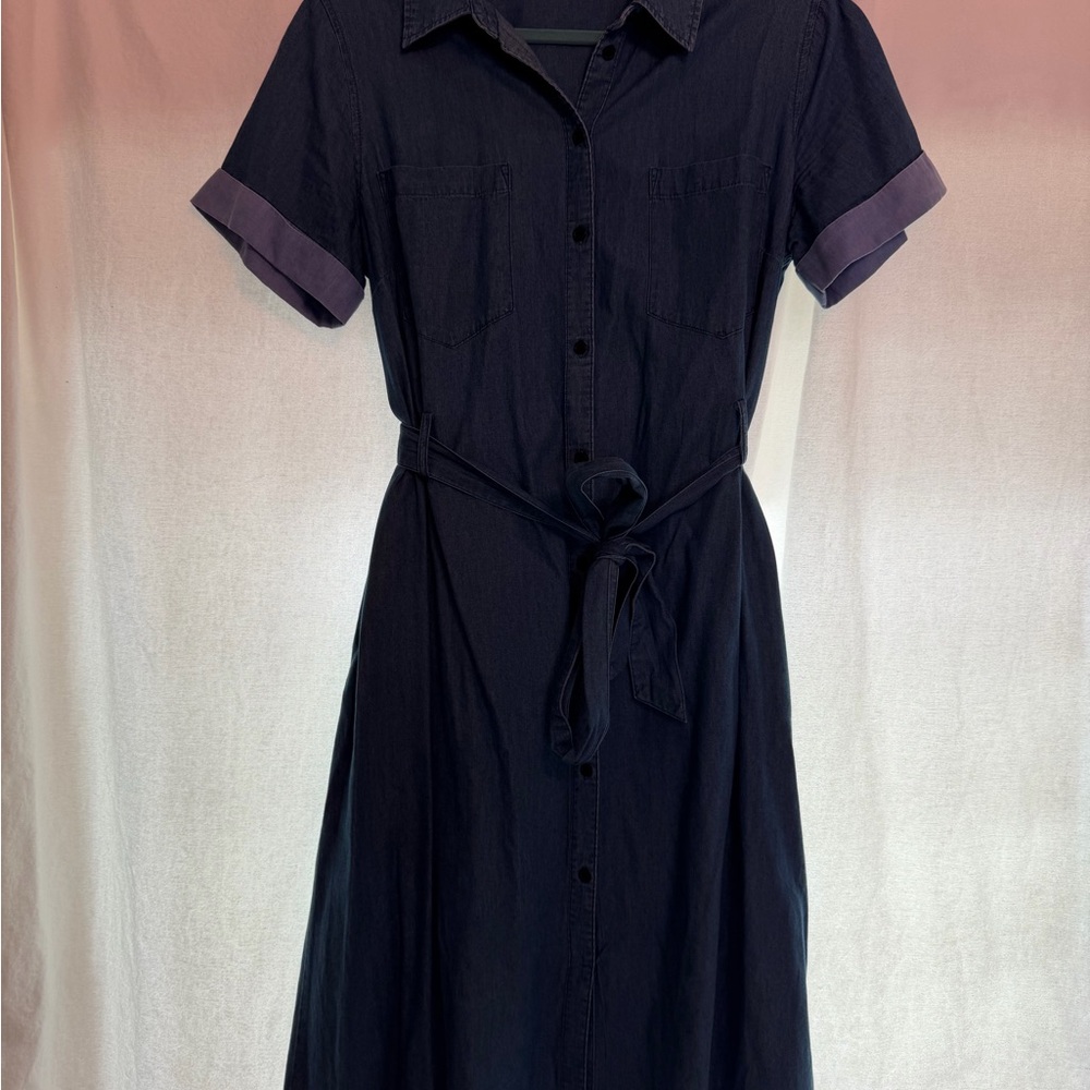 Who What Wear Dark Blue Midi Dress with Belt